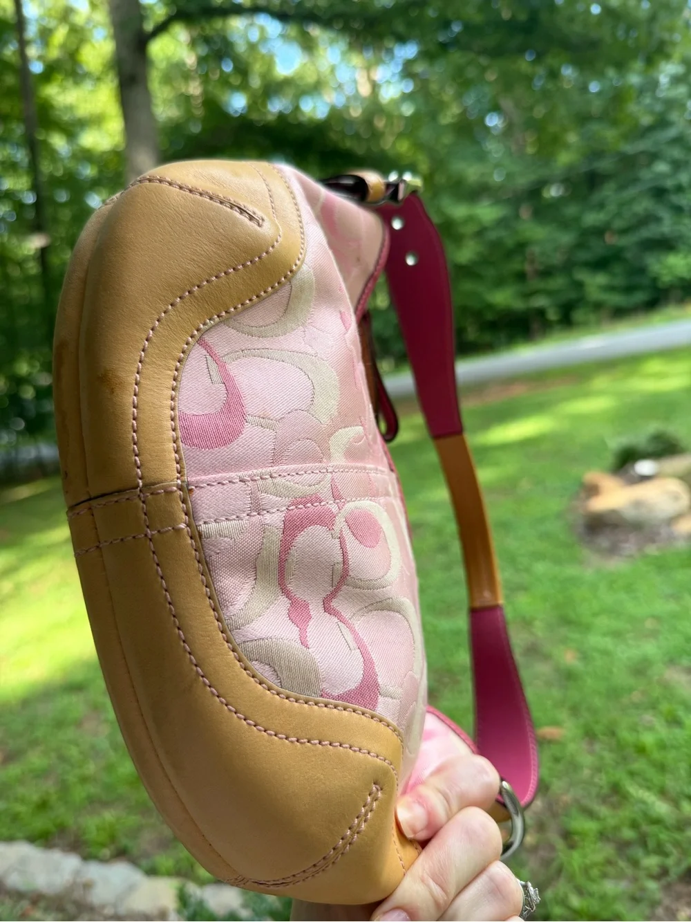 Vintage y2k coach Pink Optic Signature Soho Hobo Bag 1850